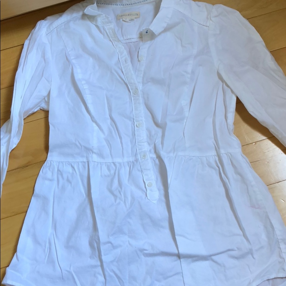 Anthropologie white blouse with peplum size 10